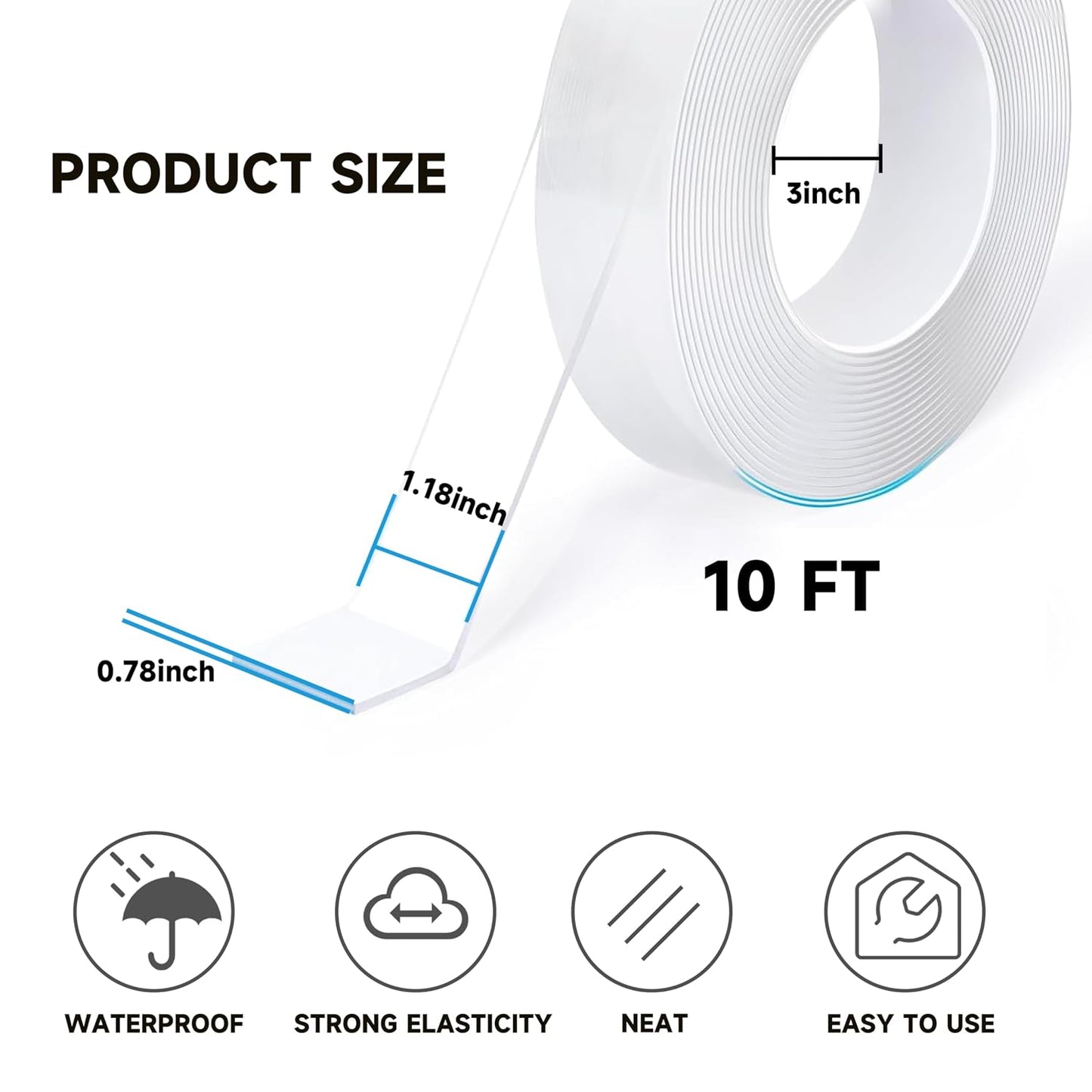 Double Sided Tape Heavy Duty Removable 10FT Clear Nano Tape Adhesive Mounting Tapes for Wall Decor,Hanging Picture, Poster, Carpet, Photo Deco