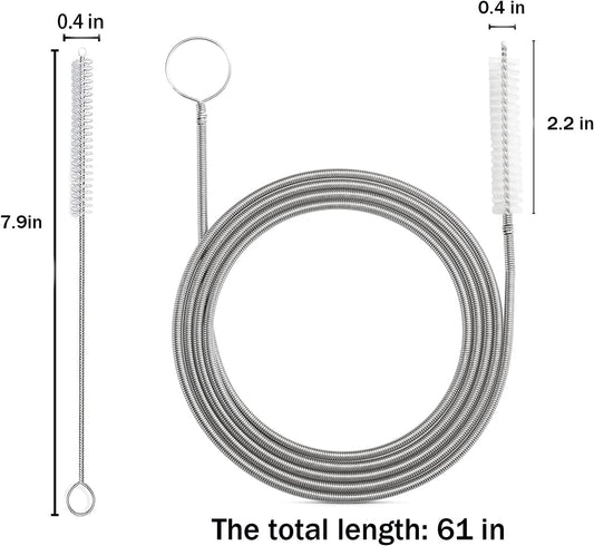 ICEYLI 61 Inch Long Drain Brush Hose Flexible Feeding Tube and Pipe Cleaning Brush with 2 PCS 7.9 Inch Straw Brush