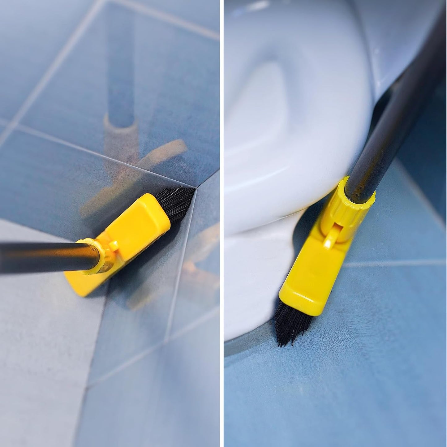 Grout Brush with Long Adjustable Handle - Telescopic, Rotation Tile Grout Cleaning Tool, V-Shape Shower Scrubber Cleaner Stiff Bristle for Cleaning Bathrooms Tile Floors, Baseboards and Corners - 59in