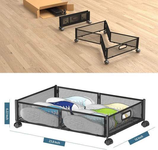 Under Bed Storage Containers, Under Bed Shoe Storage With Wheels, Foldable Bedroom Storage Organization with Handles, Under Bed Storage Bins Drawer For Clothes, Blankets And Shoes, Bedding