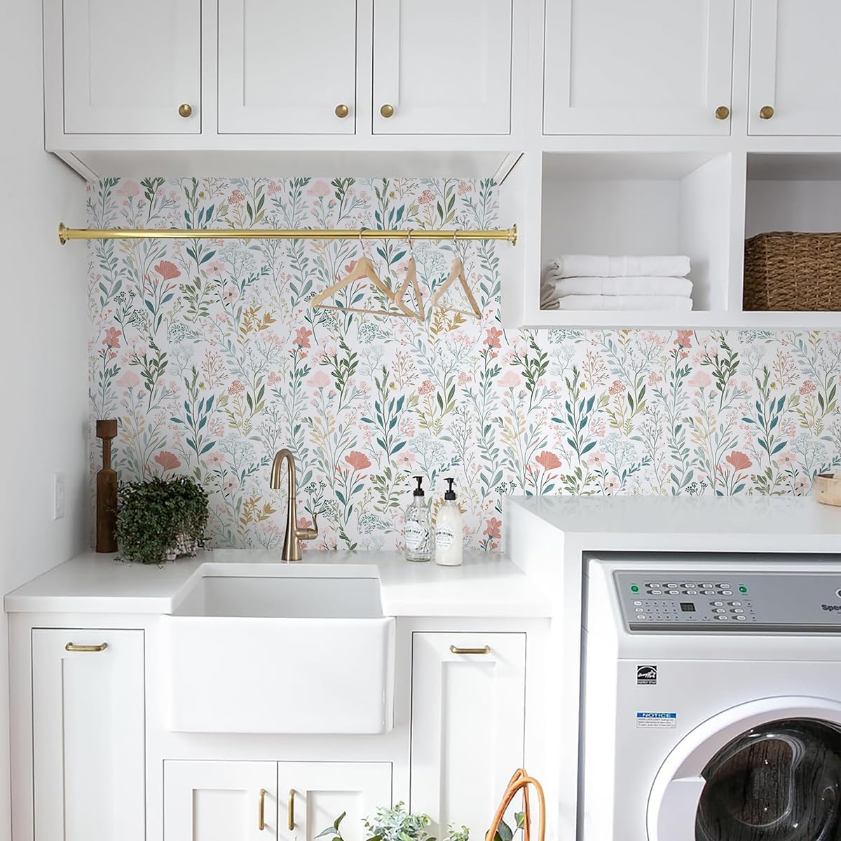 Froluya Floral Peel and Stick Wallpaper Boho Floral Contact Paper 16.9" x 118.1" Modern Wildflower Self Adhesive Wallpaper for Bathroom Flower Decorative Removable Wall Paper for Bedroom Cabinets
