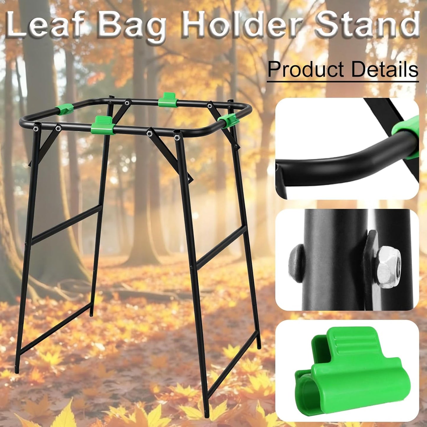Foldable Trash Bag Holder Stand,Outdoor Leaf Bag Holder Fits 30-55 Gallon Gabage Bags,Portable Yard Waste Bag Holder for Lawn Cleanup,Paties,Gardening,Camping