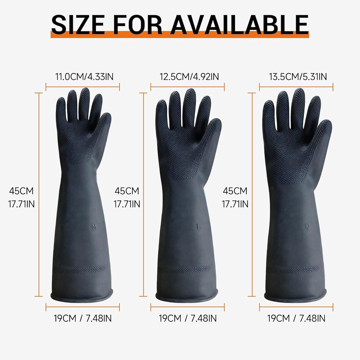 HandLove Heavy Duty Chemical Resistant Latex Gloves, 18-Inch Long Reusable Rubber Gloves for Cleaning, Dishwashing & Industrial Use, Waterproof, Oil, Acid & Alkali Resistant, Large, 1 Pair