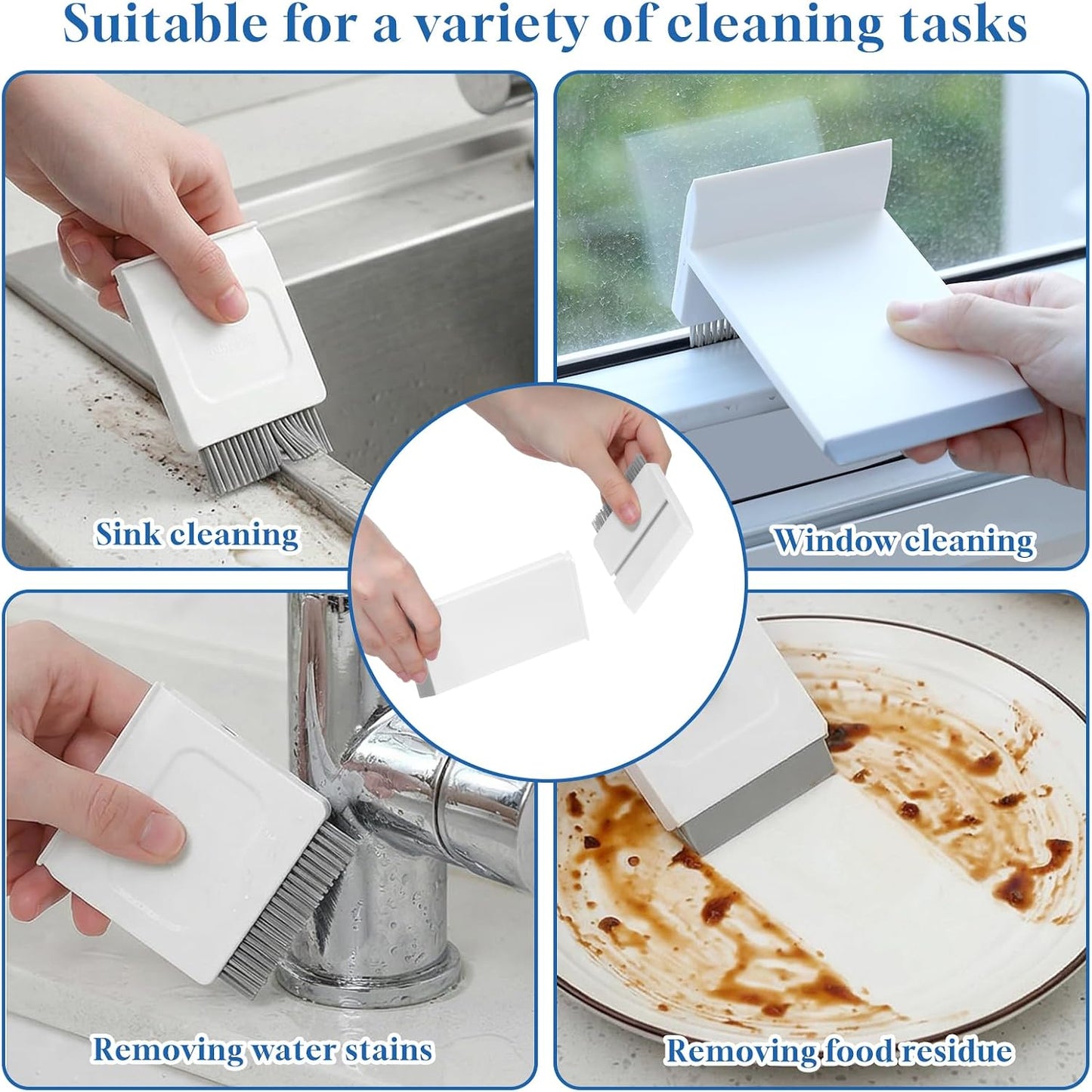 Kitchen Sink Squeegee and Countertop Brush, 3 in 1 Small Squeegee for Kitchen Sink, Countertop, Bathroom Mirror, Window Glass, Wet Dry Messes on Tiles, Stove