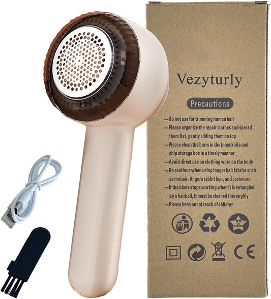 Electric Lint Removers,Rechargeable Fabric Shaver with 6 Leaf Blades Useful for Clothes, Furniture, Sofas, Blankets (Beige)
