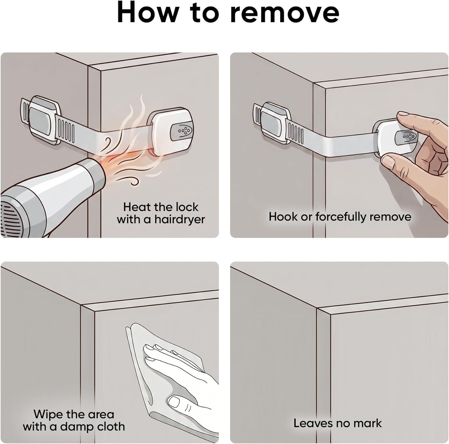 6 pcs Multi-Use Adhesive Straps Locks No tools and drilling - Childproofing Baby Proofing Cabinet Latches for Drawers, Doors, Toilet Seat, Dishwasher, Cupboard, Fridge, Oven,Trash Can