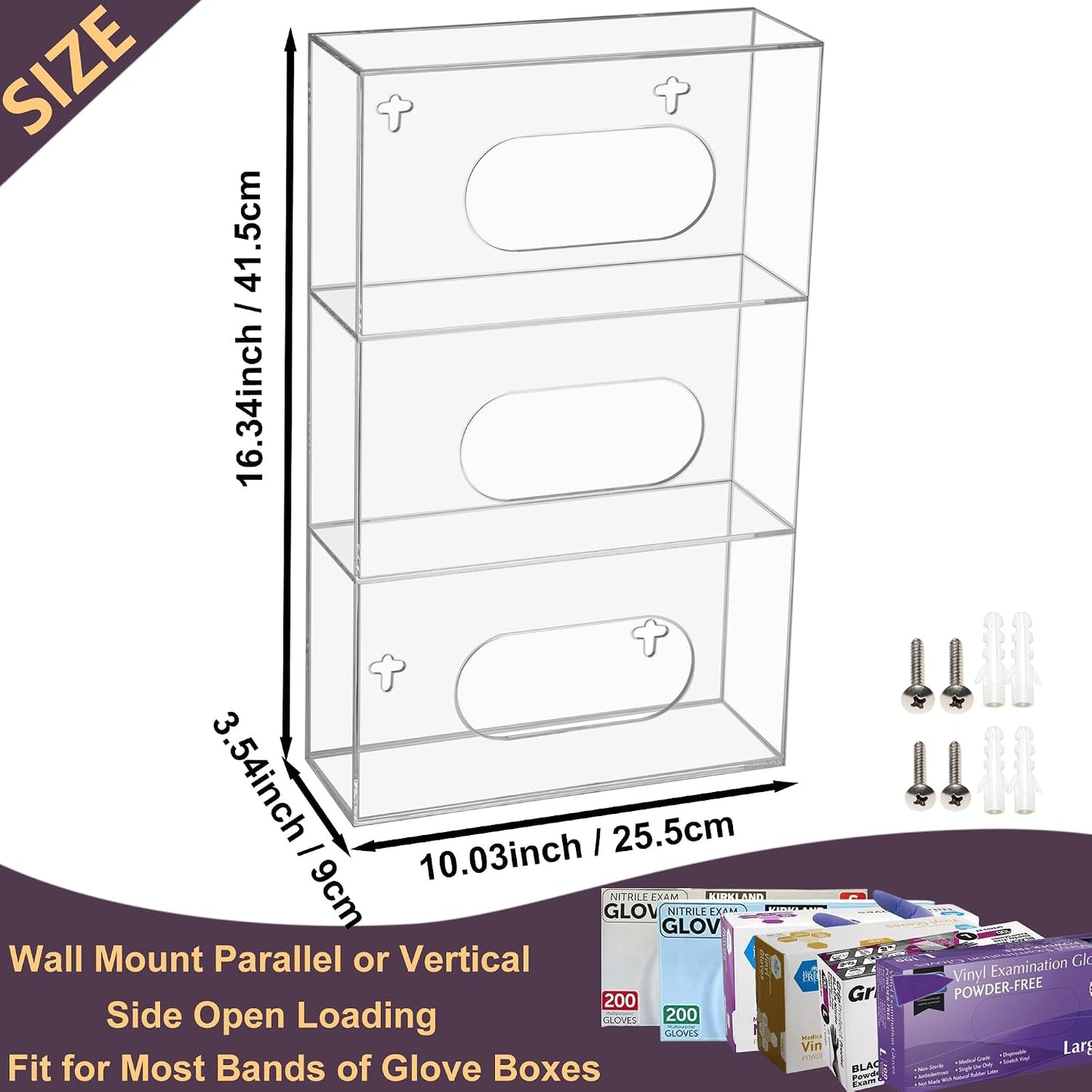 Glove Box Holder Dispenser Acrylic Single Side Loaded Clear Rack Storage Organizer for Medical, Latex