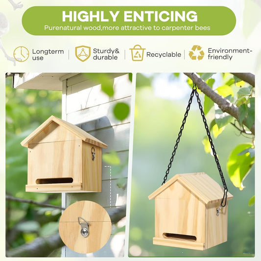Carpenter Bee Trap for Outside - Wasp Traps Outdoor Hanging with Sticky Traps - Carpenter for Wasps, Mud Daubers (2 Bee Trap+8 Refills)