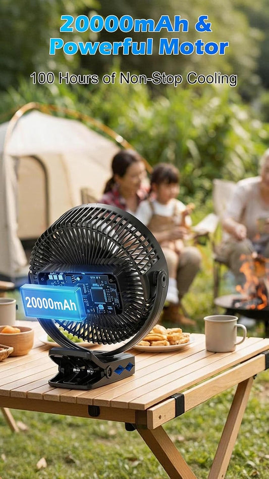 Meudeen 5000mAh Rechargeable Clip on Fan - 6 Inch Portable Fan - with Timer & LED Lantern - Battery Powered Golf Cart Fan - 5 Speeds Quiet Small Desk Fan for Camping - Stroller - Bedroom