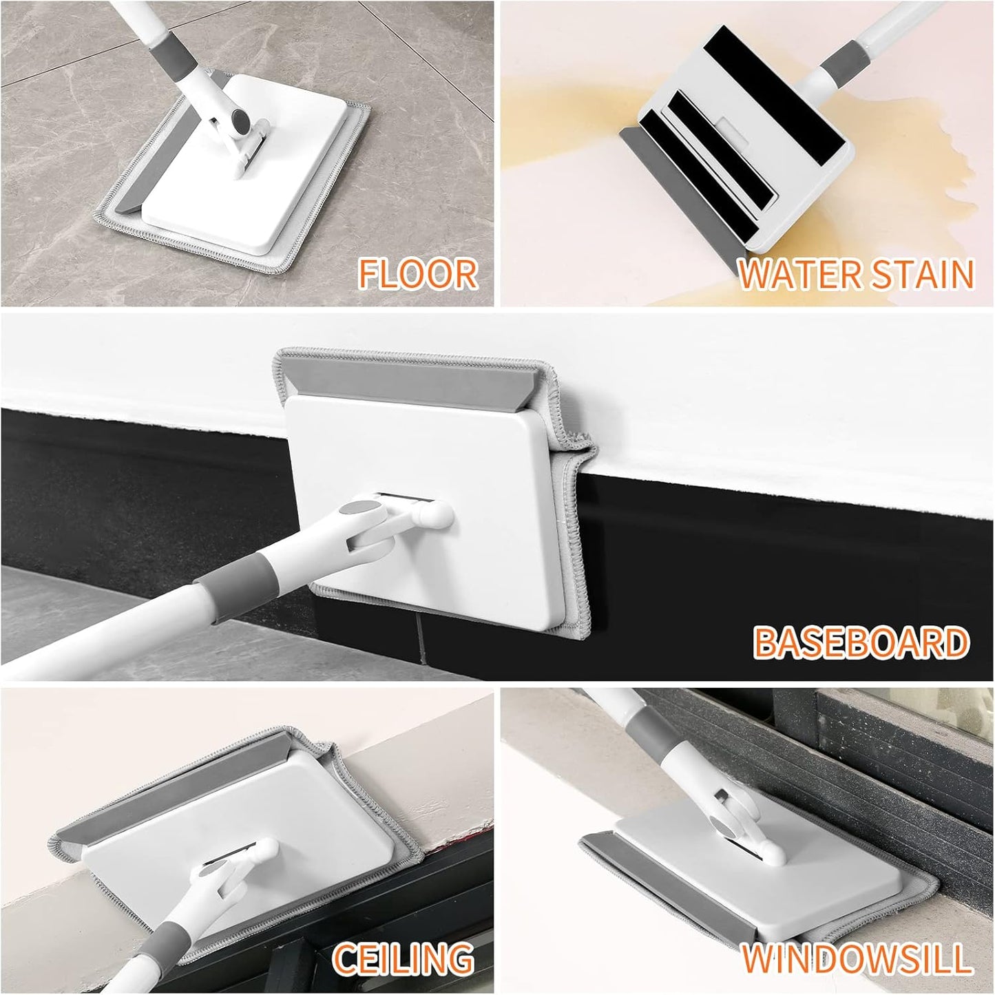 Baseboard Cleaner Tool with Handle, 55.9’’ Baseboard Cleaner with Extendable Handle, Wall Cleaner for Baseboard, Wall, Ceiling, with 4 Reusable Cleaning Pads