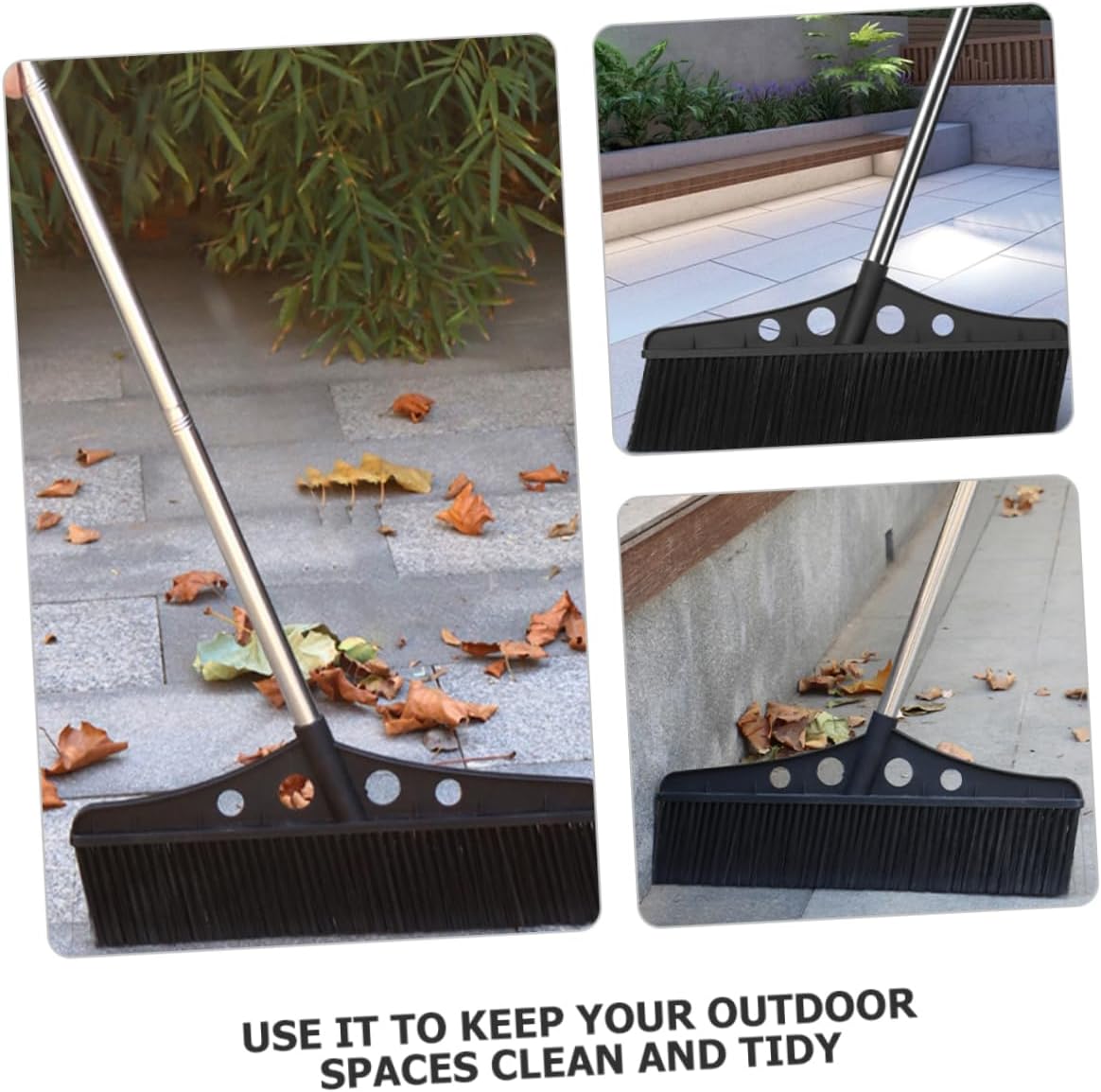 Heavy Duty Outdoor Broom Detachable Garden Sweeper with Long Handle Stainless Steel and Brush for Versatile Cleaning Patios Decks and Rough Surfaces