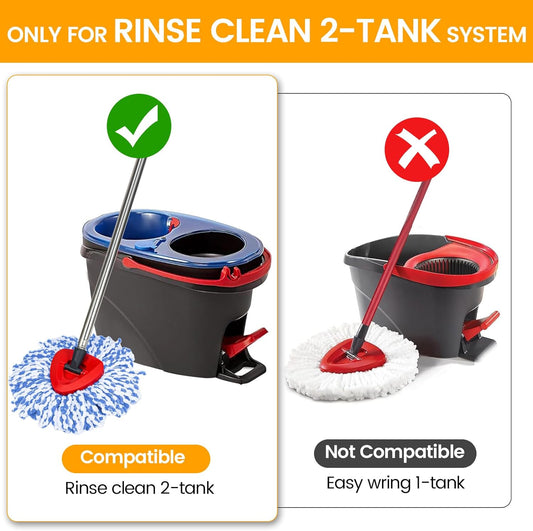 Mop Heads Replacements for OCedar RinseClean 2 Tank Spin Mop System, Mop Replace Head with 2 Microfiber Mop Head Refills, 2 Chenille Mop Pads,1 Scrub Brush, and 1 Mop Base Set Combo