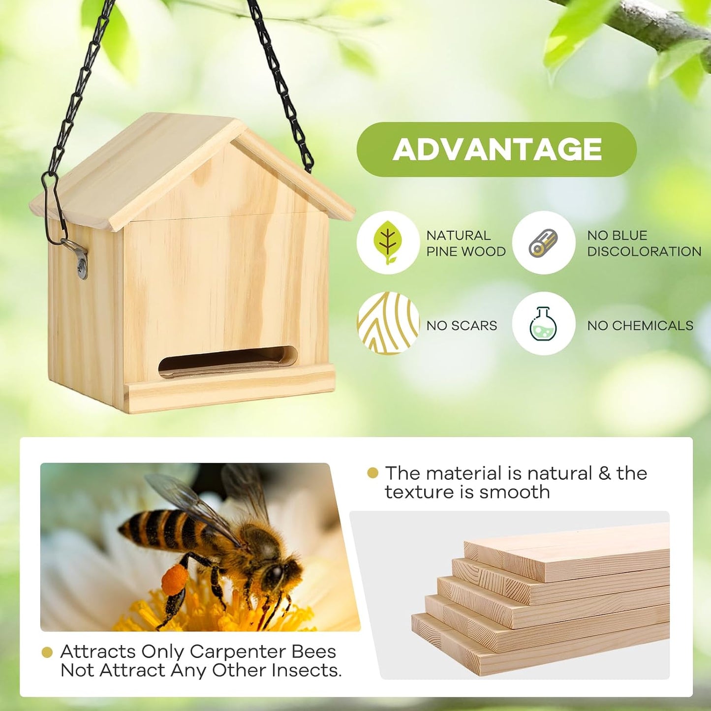 Carpenter Bee Trap for Outside - Wasp Traps Outdoor Hanging with Sticky Traps - Carpenter for Wasps, Mud Daubers (2 Bee Trap+8 Refills)