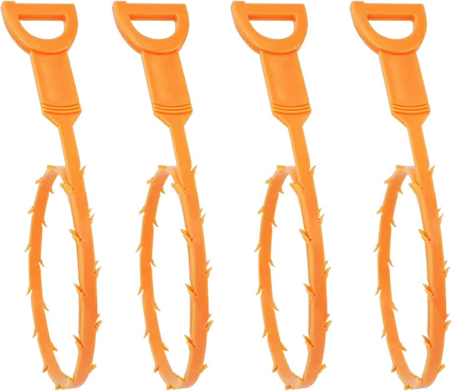 Drain Snake Hair Clog Remover Orange Plastic, 20 Inch Barbed Design for Bathroom Tub Kitchen Sink Toilet Sewer Cleaning 4 Pack