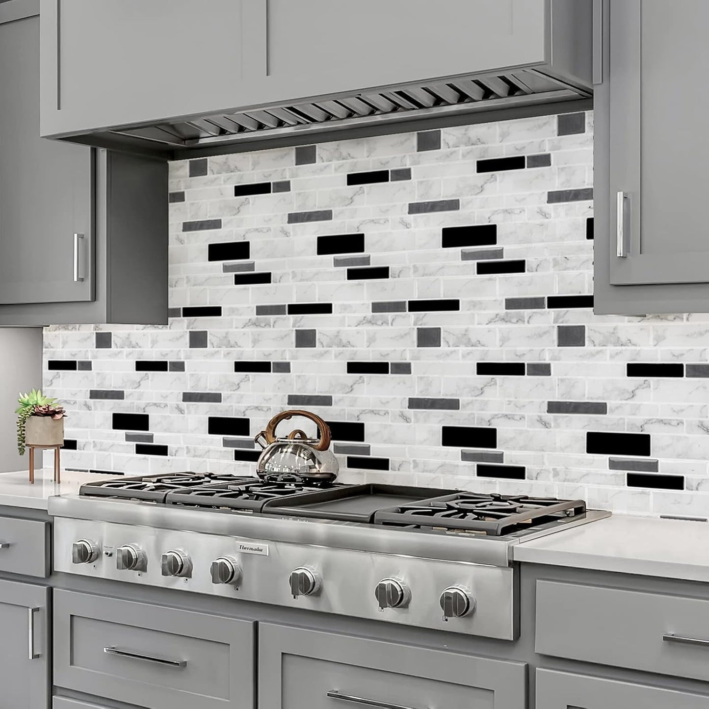 LONGKING Marble Peel and Stick Backsplash for Kitchen, 3D Adhesive Tile Backsplash for Kitchen, Bathroom, Wall Tile, 10 Sheets, 12" x 12"
