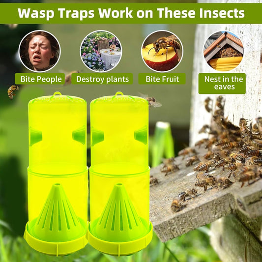 2 Pack Wasp Traps Outdoor Hanging, Carpenter Bee Traps for Outside Yellow Jacket Trap Hornet Trap Wasp Catchers Killer