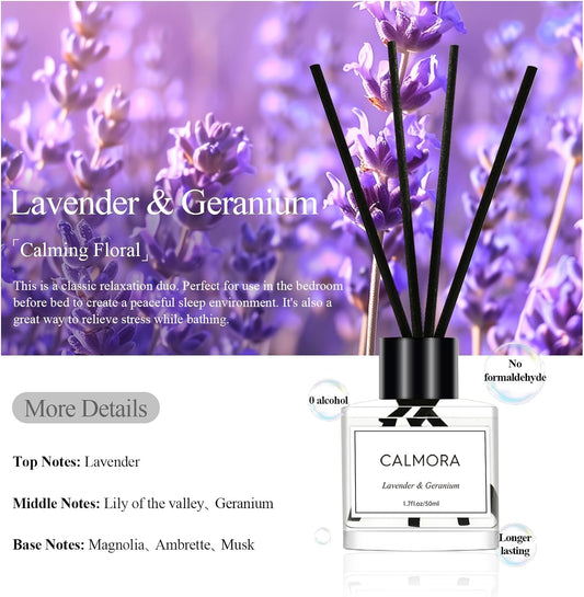 CALMORA Flameless Diffuser for Home, 3-Pack 50ml (1.7fl Oz) Essential Oil Reed Diffuser Set with 15 Sticks | Room Air Freshener for Bedroom, Bathroom for Women Men