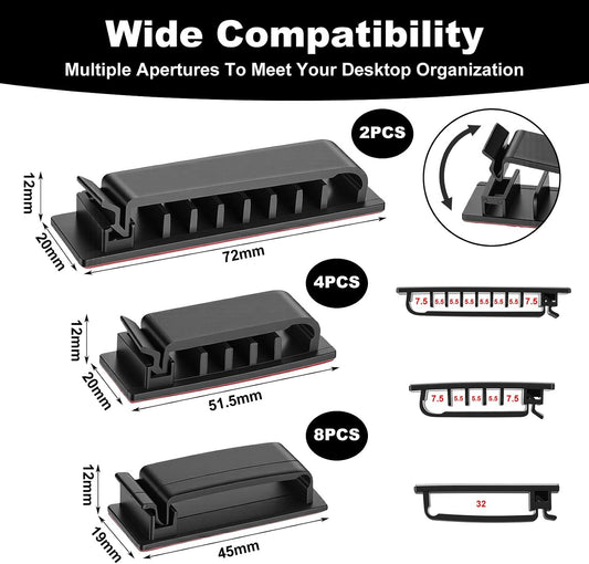 14Pcs Self Adhesive Cable Clips, Cord Organizers Wire Clips | Adhesive Cable Clips for Desk Cord Management Wire Clip Cord Holder for Under Desk, Car, Wall, TV PC Ethernet Cables (Black)