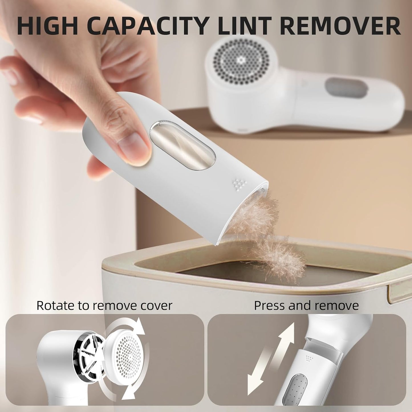 Buywoo Fabric Shaver, Electric Lint Remover, Rechargeable Lint Shaver, Household Essentials for Clothes, Upholstery, Furniture, Sweater Defuzzer to Remove Pilling, Battery Operated, Black