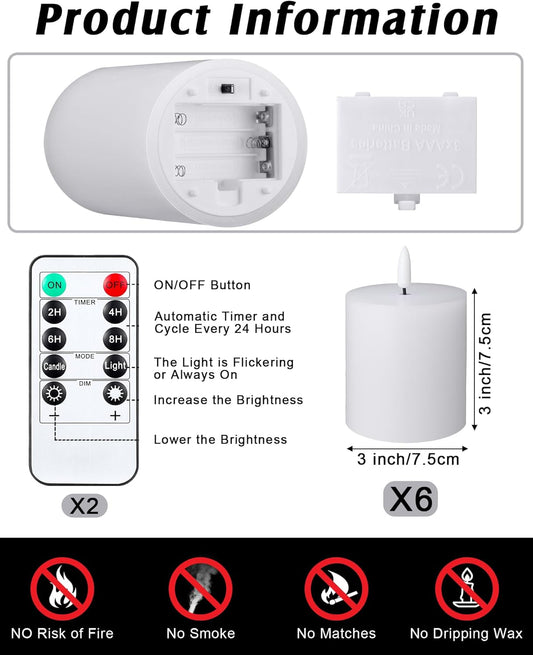 VIHOSE 9 Pack White Flameless Candles Set with Remote and Timer Flickering Flameless Battery Candles Flat Top LED Pillar for Wedding Outdoor Home Festival Decoration(D 3'' H 4'' 5'' 6'')
