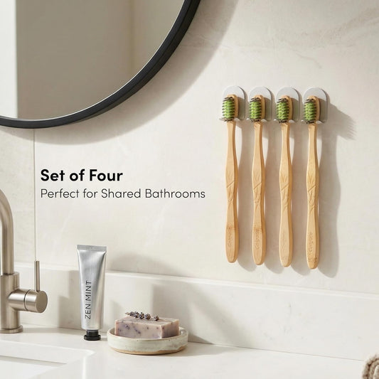 Aluminum Toothbrush Holder, Set of 4 Wall Mounted Self-Adhesive Clips, Anodized Finish for Quick-Dry Storage – No Drilling Required
