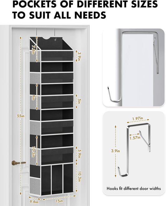 Over the Door Hanging Organizer - Closet Door Organizer and Storage with Large Pockets, Swing-Proof Behind The Door Organizer for Bathroom Nursery (Grey, 1 Pack -Extra Large 6 Tier)