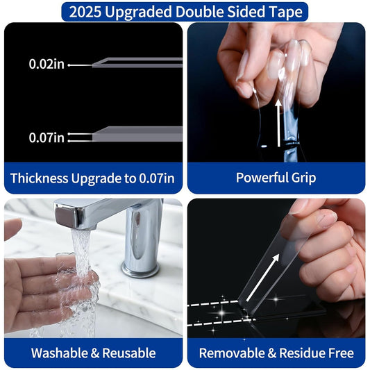 Nano Double Sided Heavy Duty Mounting Tape 2 Rolls, 20FT Total, 120 x 1.18 Inch, Removable Washable Reusable Adhesive Tape for Wall Hanging, Home Decor, Posters, Crafts, Classroom & Office
