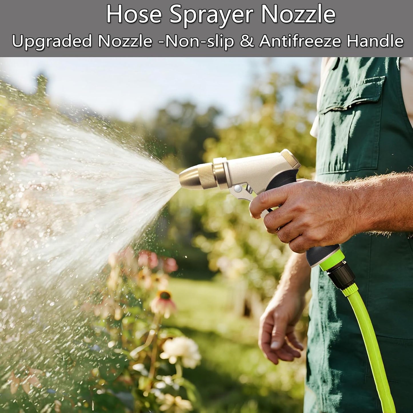 High Pressure Garden Hose Nozzle, Heavy Duty Metal Sprayer | Upgraded Water Hose Nozzle with Non-Slip Grip, Adjustable Spray Patterns for Garden, Car Washing & Pet Bathing