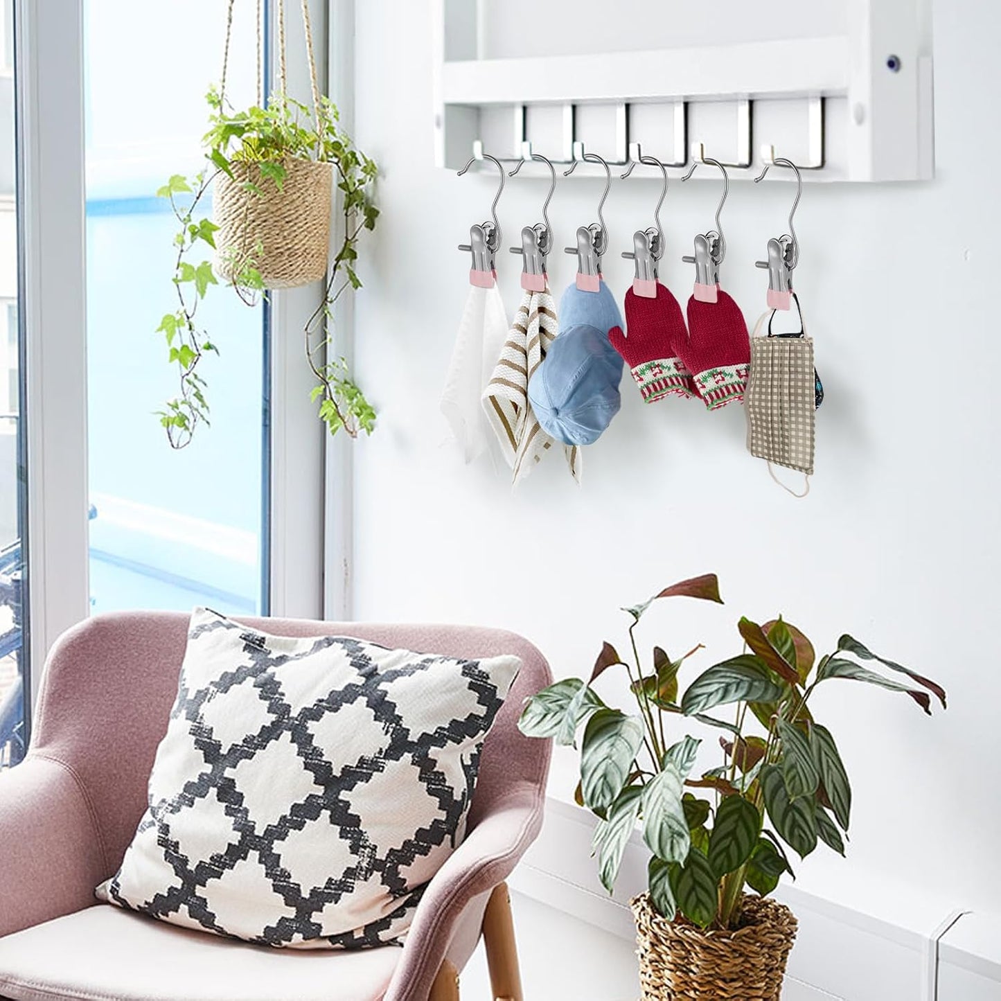 50PCS Space-Saving Clothespin Hat Pants Storage Hanging Travel Hook, Portable 360° Rotating Stainless Steel Hanging Hook Clips Towel Clips,Laundry Hooks Hanging Clips with Clips for Home and Travel