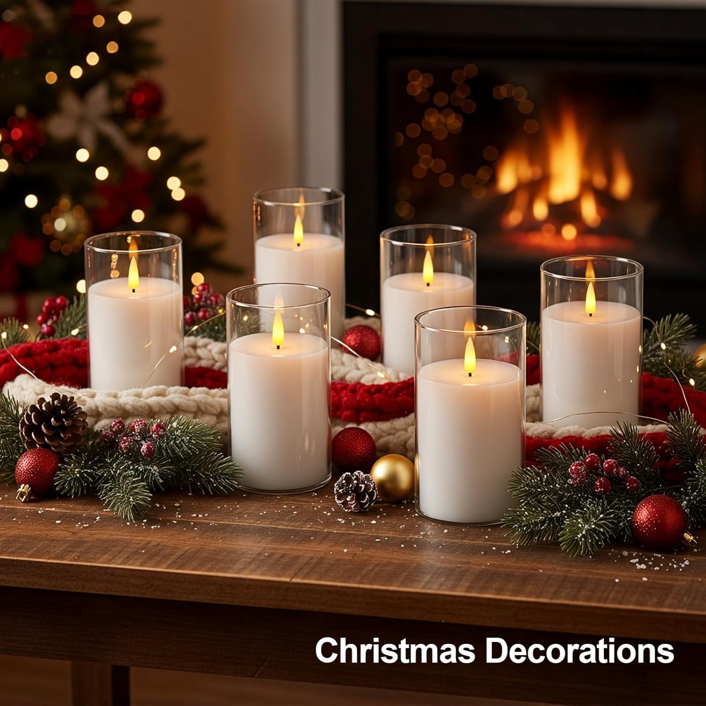 5plots Glass Battery Operated White Flameless Candles with Remote Timer, 3D Wick Real Wax Pillar Led Candles Warm Flickering Light for Indoor Home, Halloween, Christmas Decor, Set of 3, D3 x H4 5" 6"