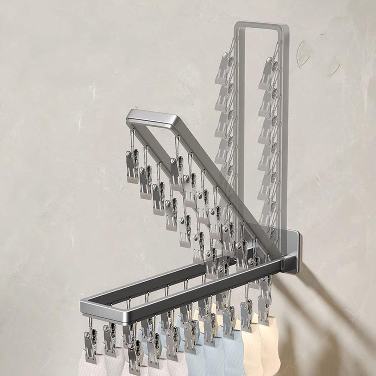 Pssopp Wall Mounted Drying Rack, Zinc Alloy Foldable Wall Clothes Rack, Space Saving Laundry Hanger 8 X 6.2 Cm for Socks Bras Underwear Towels in Laundry Room Bathroom (8 Clips (23.3cm/9.2in))