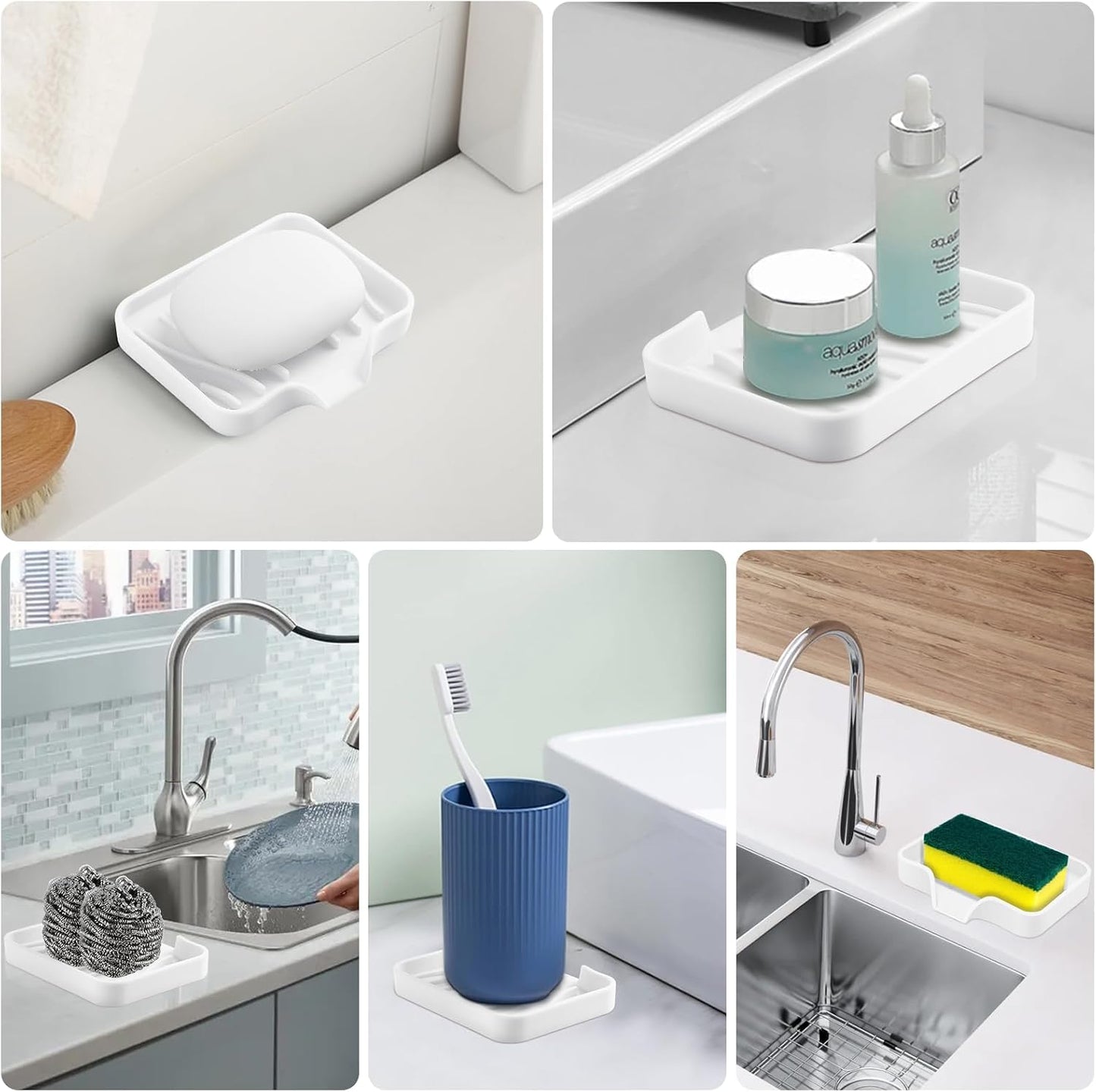 2PCS Self Draining Soap Holder,Spofit Silicone Soap Dish, Suitable for for Kitchen, Bathroom, Shower, Bath Tub,Soap Container (White)