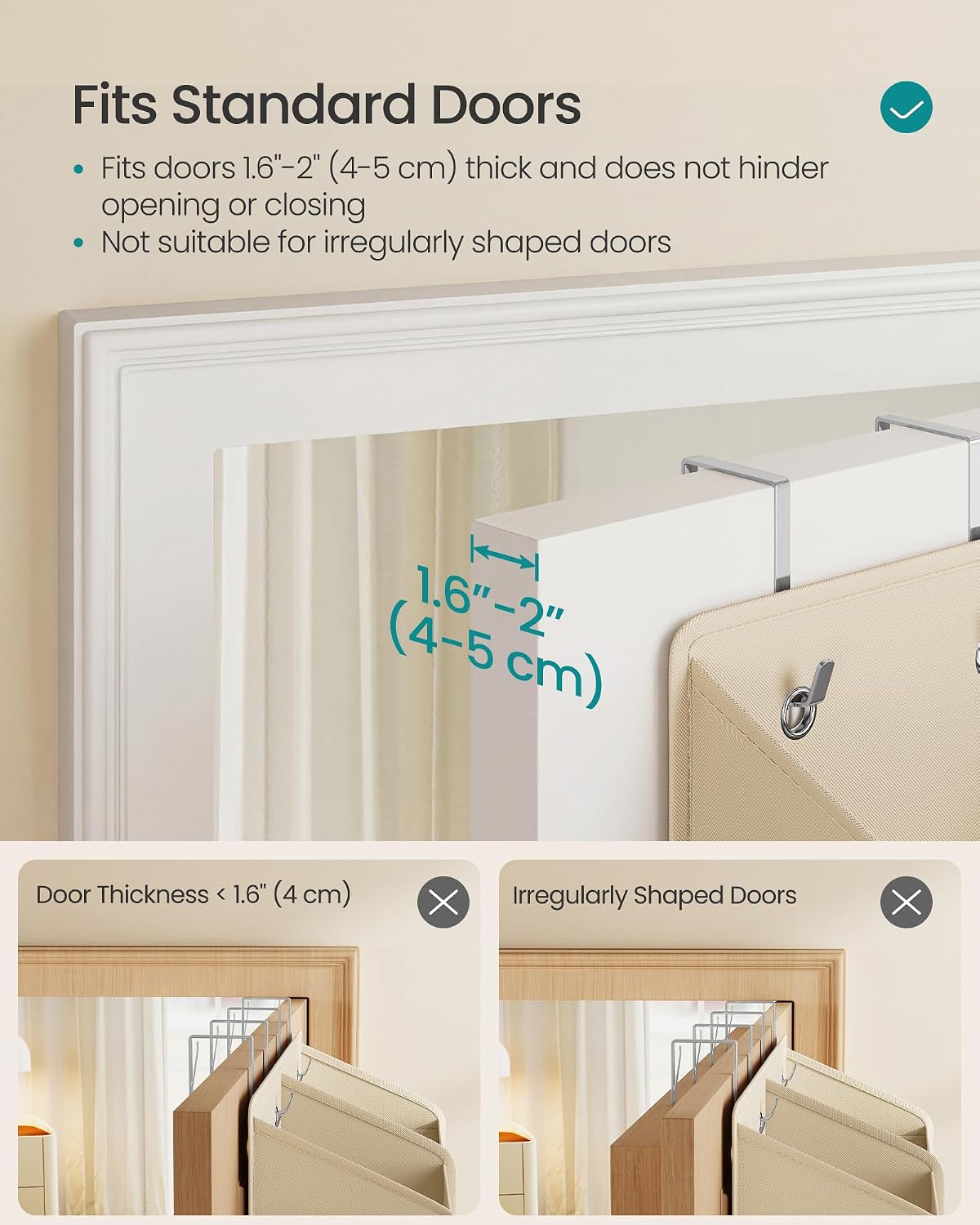 SONGMICS Over-the-Door Organizer, 9-Compartment Door Hanging Storage Shelf, Foldable Closet Hanging Organizer, Heavy-Duty, Metal Hooks, Transparent, Summer Sand URDH009LF01