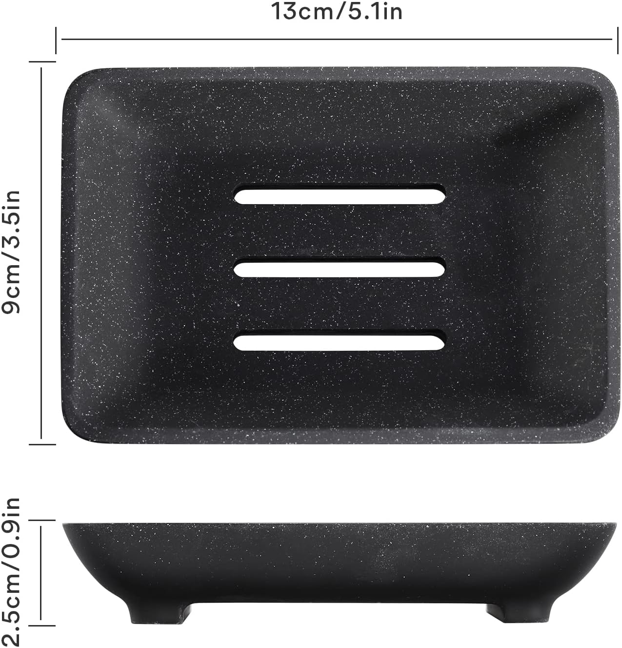 Soap Dish with Drain, Aimou Bar Soap Holder Saver Self Draining Waterfall Soap Sponge Tray Dishes, Easy Clean Soap Case Box Container for Bathroom Shower Kitchen Sink Countertop Black