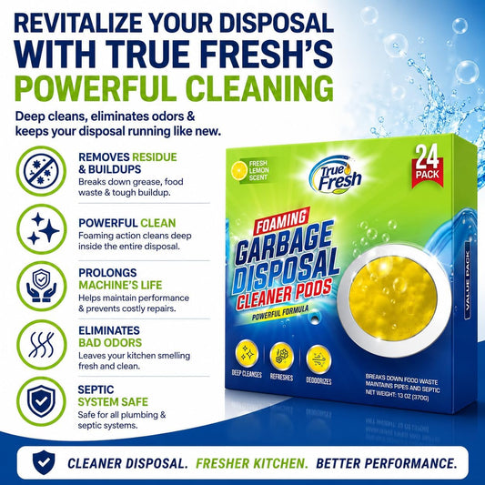 True Fresh Garbage Disposal Cleaner Powder Packets, Large 15g Drop-In Sink Packets, Deep Foaming Sink & Drain Cleaner for Grease & Residue, Disposal Cleaner and Deodorizer, Fresh Citrus Scent, 24 Pack