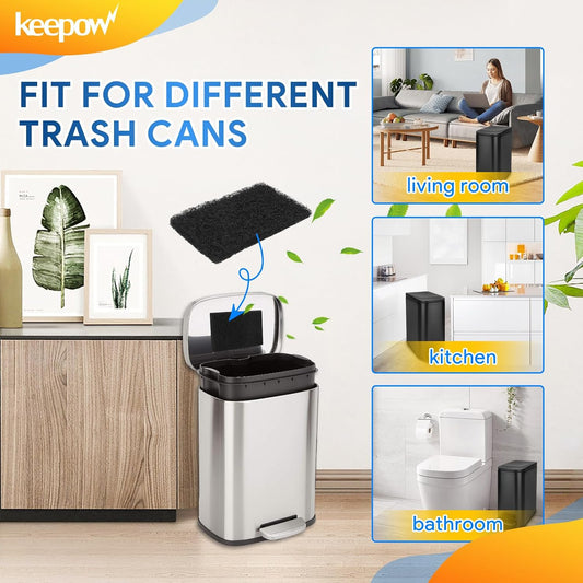 KEEPOW Universal Stick-on Trash Can Odor Absorbing Filters, Activated Charcoal Purifying Deodorizer for Trash Cans, Compost Buckets, Countertop and Recycle Bins, 12 Pack