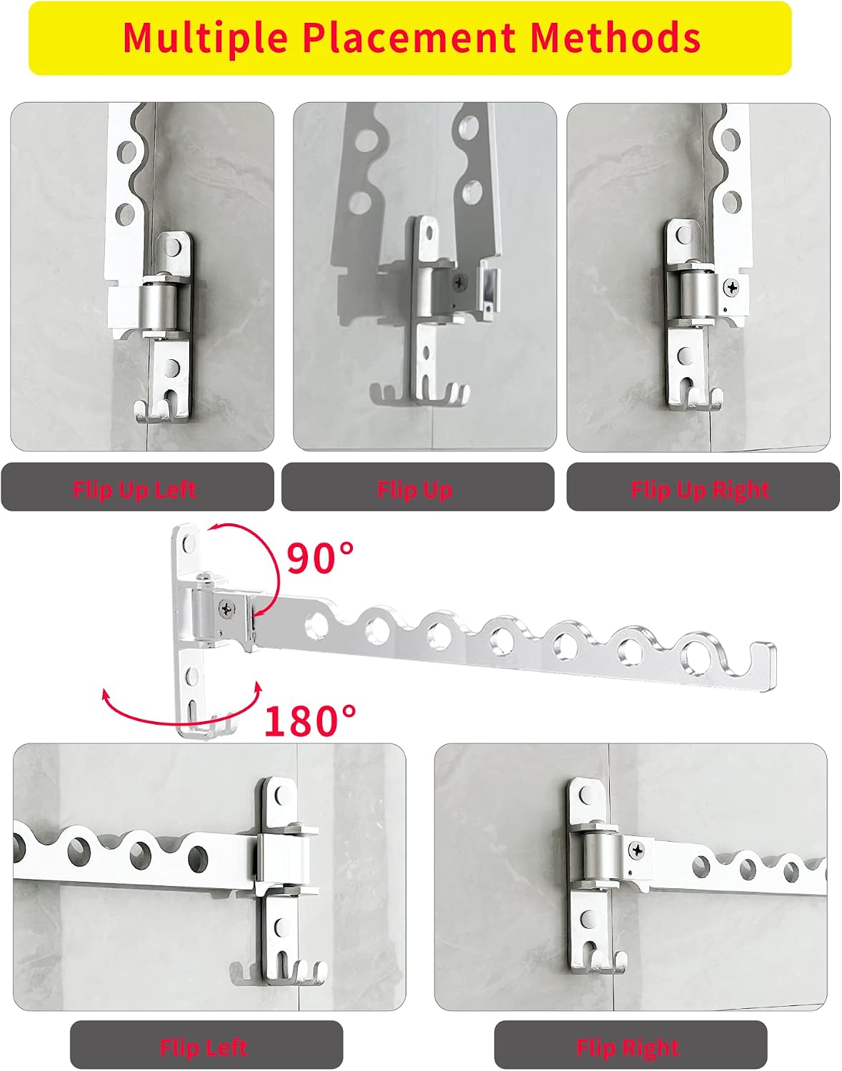 Dr.DJ Wall Mount Coat Hanger Holder Silver Clothes Drying Organizer Rack Garment Hooks Aluminium Retractable Folding Indoor Wall Mounted Hanger Space Saver for Laundry Room Bedroom (2 Racks) Silver