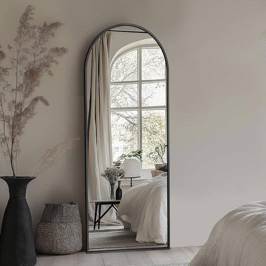 Full Length Mirror with Stand, 71"x28" Arched Full Body Large Stand Up Aluminum Frame Floor Standing Mirror, Freestanding Hanging Leaning Mounted for Bedroom Living Room Entryway Gold