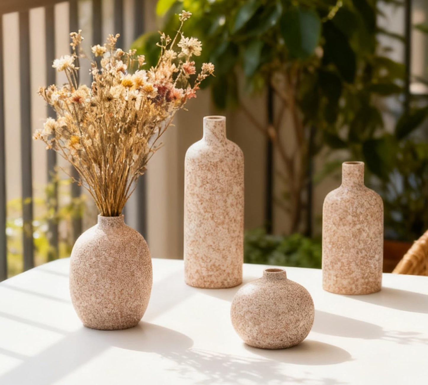 Ceramic Vase Set of 4, Classic Stone Style Small Vases Home Decorations for Table Shelf Office Centerpieces Decor