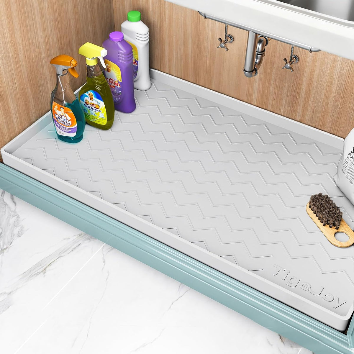TigeJoy 28" x 19" Under Sink Mats for Kitchen Waterproof, Leak-Proof Silicone Mat Sink Protector and Cabinet Liner, Kitchen Essentials Organizer and Storage, Boot or Shoe Tray, Pet Feeding Mat