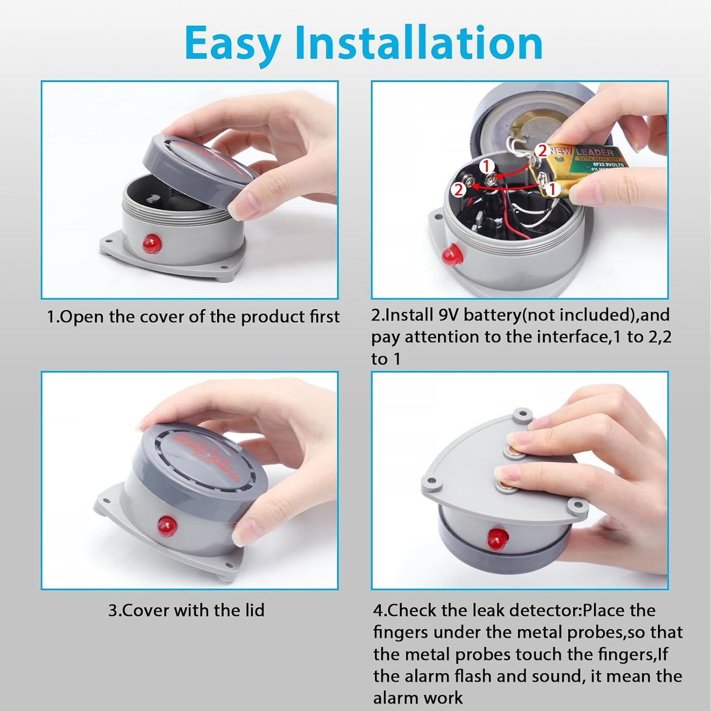 Water Leak Detector 2 Pack, Shackcom Water Alarm 110DB, Wireless, Waterproof & Battery-Operated, Audio and Light Alerts for Bathroom, Kitchen & Home Security ( Battery Not Included )