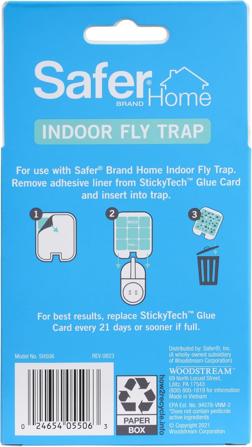 Safer Home Flying Insect Trap, Plug-In Fruit Fly Trap for Indoors, 1-Pack | Flying Insect, Moth, & Gnat Trap, Fruit Fly Killer, Fly Catcher, 24/7 Catch, Chemical-Free, 1 Trap + 2 Glue Cards, SH502