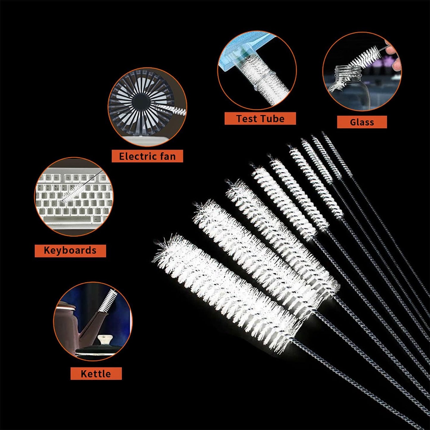 10PCS Flexible Drain Brush Straw Cleaner Brush Set,Pipe Cleaners Brush,61Inch Stainless Steel Double-Ended Hose Brush 8.2Inch Nylon Long CPAP Tube Cleaning Brush for Home Kitchen Sink Plumbing