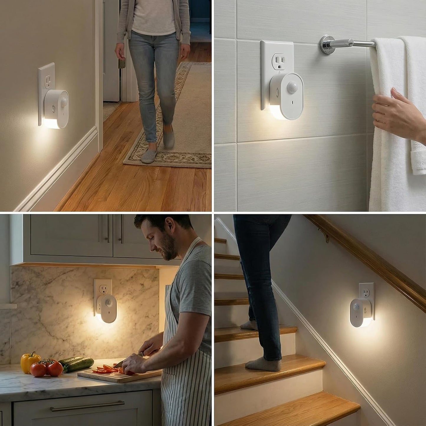 Plug in Motion Sensor Night Light, 4000K Natural White LED, Motion Activated Dusk to Dawn Sensor, 1W Eye-Protective Wall Lamp for Hallway, Stairs, Bathroom, Bedroom, Kitche