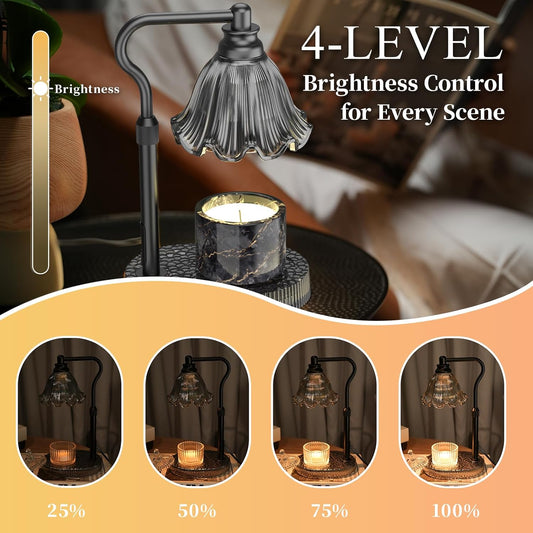 Candle Warmer Lamp with Adjustable Height - Flameless 4-Level Dimmable Wax Warmer, Timer Function & Stylish Design in Multiple Colors (Green)