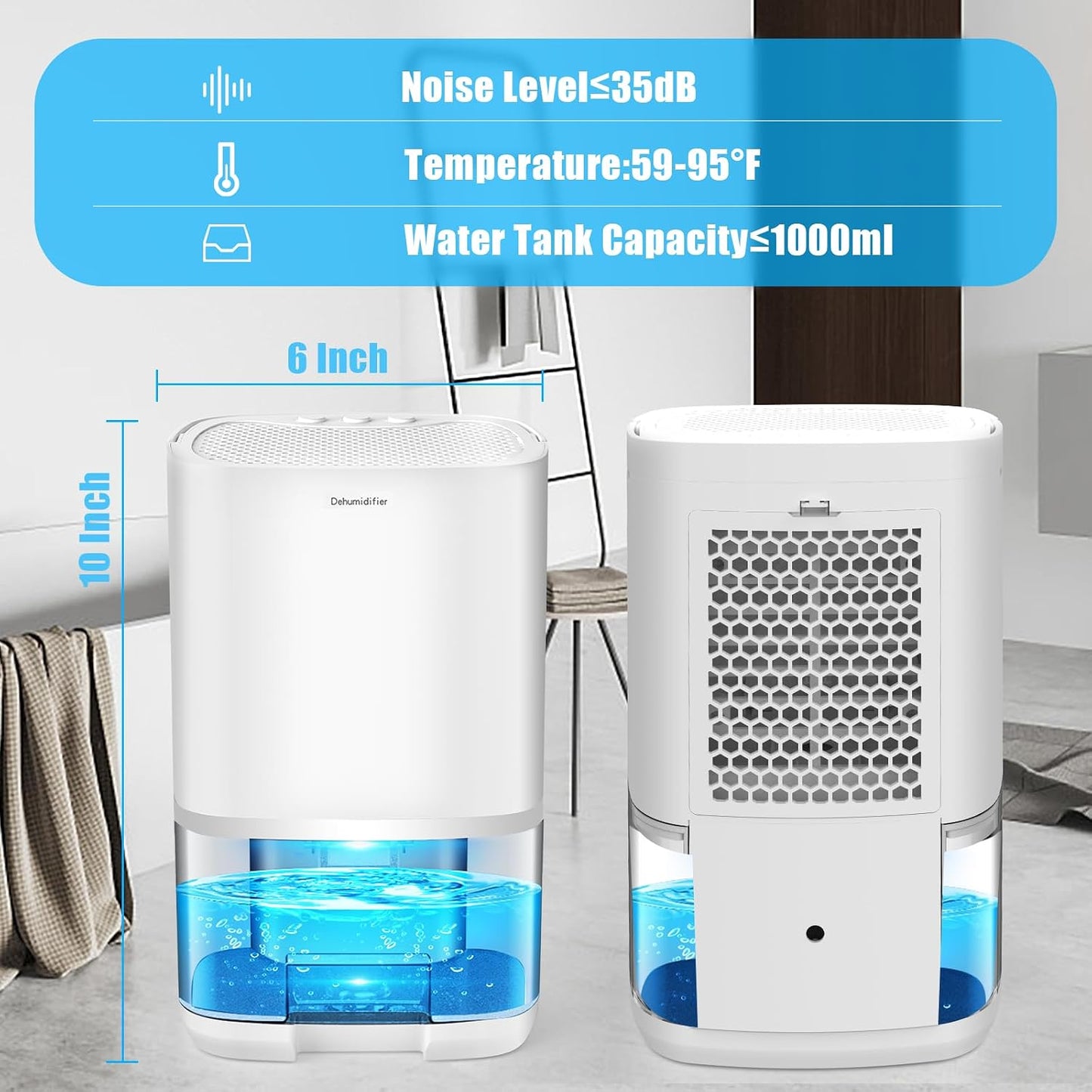 Dehumidifiers for Bedroom 35oz Small Dehumidifier for Home 2500 Cubic Feet(350sq ft) with 7 LED Lights, Ultra Quiet & Auto Shut off Dehumidifier for Bathroom Basement Closet Garage RV, Black