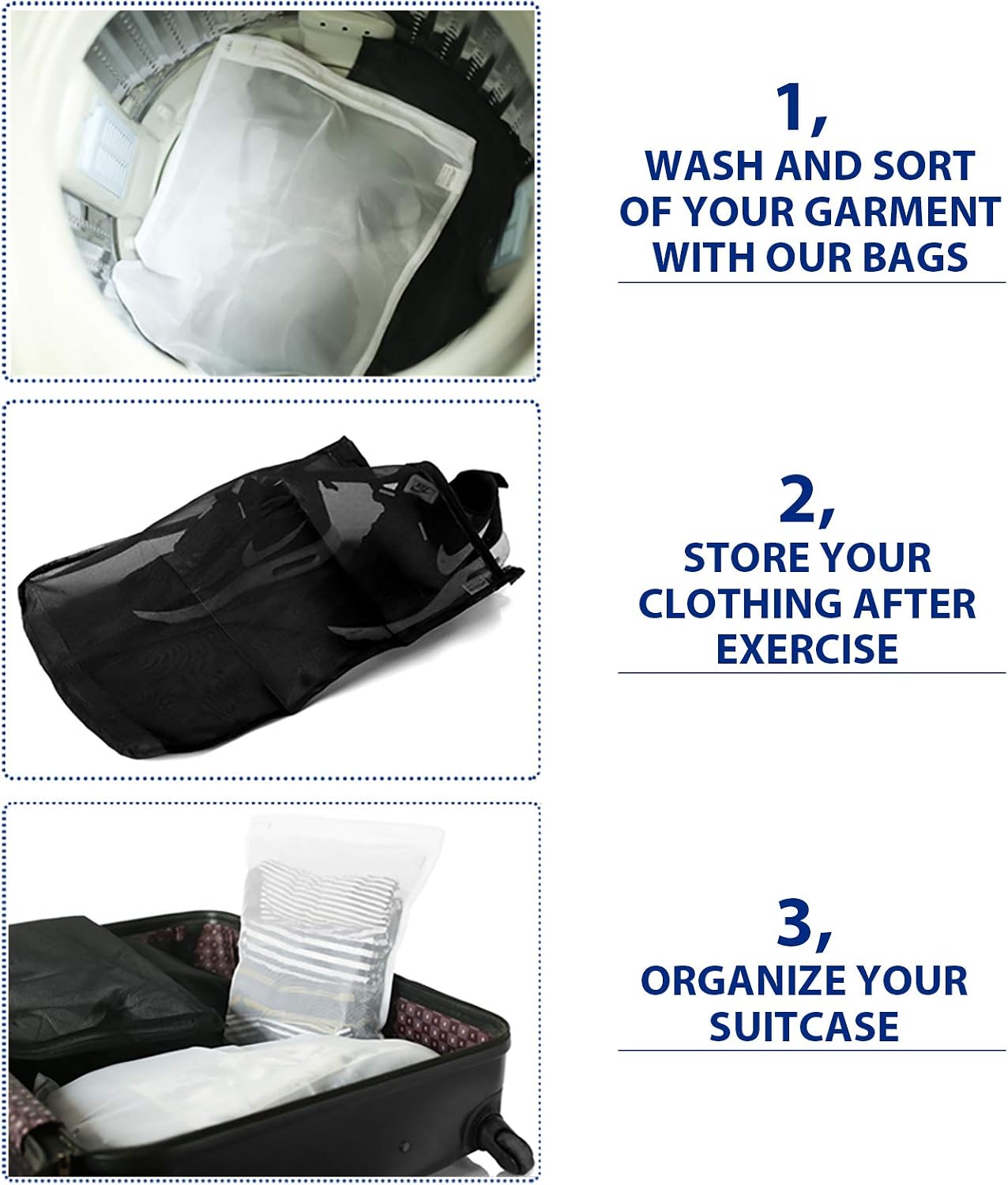 TENRAI 5 Pack (2 Large & 3 Medium) Delicates Laundry Bags, Bra Fine Mesh Wash Bag, Zippered, Protect Best Clothes in The Washer (5 Black, Set of 5)