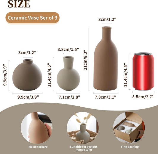 Ceramic Vase Set of 3, Decorative Vases Home Decor Modern Neutral Flower Pampass Boho Vase for Living Room, Table, Mantel, Entryway, Bookshelf, Kitchen, Bedroom, Bathroom - White