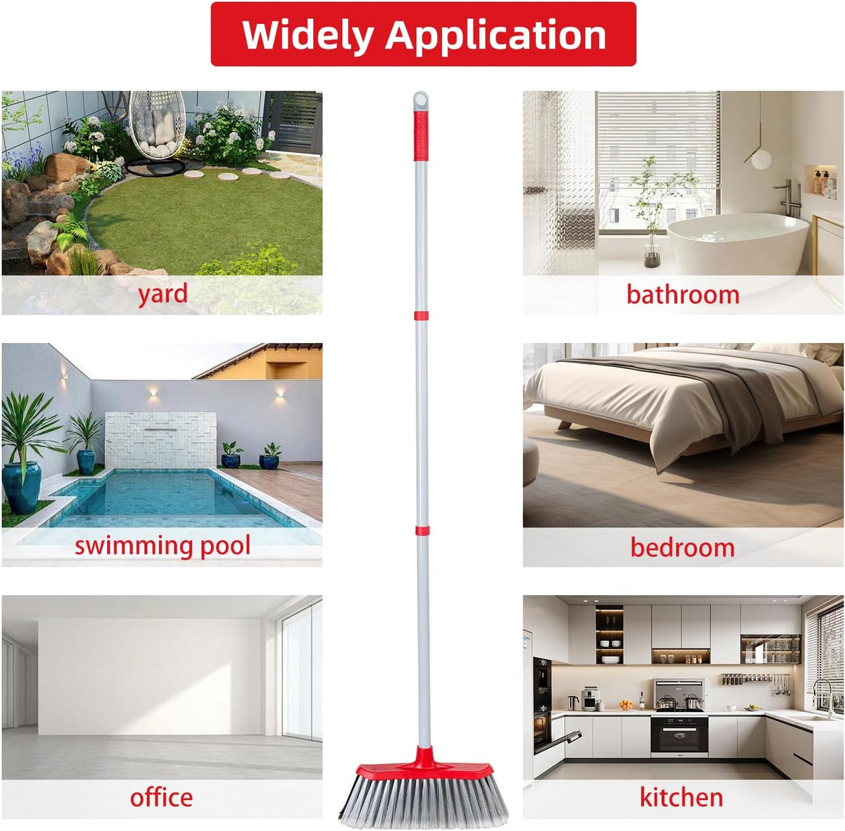 SDSM Indoor Outdoor Broom, Unique Double-Sided Bristles Long Handle Heavy Duty Broom Perfect for Home and Courtyard Garage Lobby Mall Market Floor Home Kitchen Room Office Pet Hair Rubbish 51 Inch