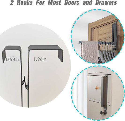 Folding Clothes Drying Rack with 3 Brackets for Over The Door and Wall Mount, All Metal Laundry Dryer Rack with Retractable Rod for Towel, Fit Doors Thickness from 0.59in to 1.96in (Space Grey)